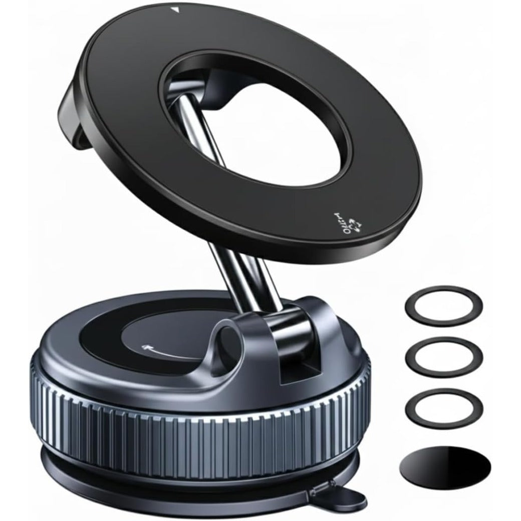 2026 Upgraded Vacuum Magnetic Phone Holder for Car, 360° Rotatable Suction Mount, Foldable & Adjustable for Car/Gym/Smooth Surface, Phone Holder with 3 Extra Rings for iPhone 17 16 15 14 13 & Android