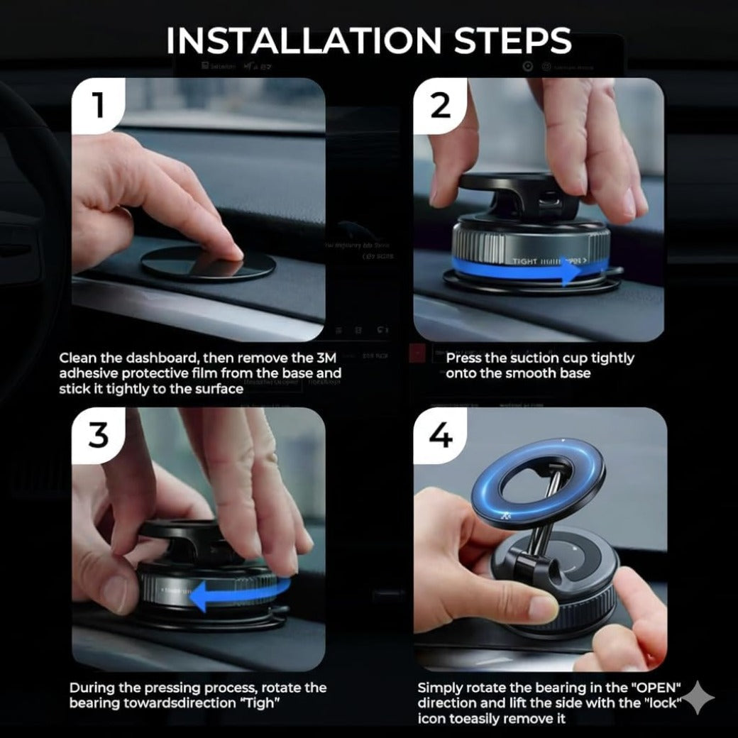 2026 Upgraded Vacuum Magnetic Phone Holder for Car, 360° Rotatable Suction Mount, Foldable & Adjustable for Car/Gym/Smooth Surface, Phone Holder with 3 Extra Rings for iPhone 17 16 15 14 13 & Android