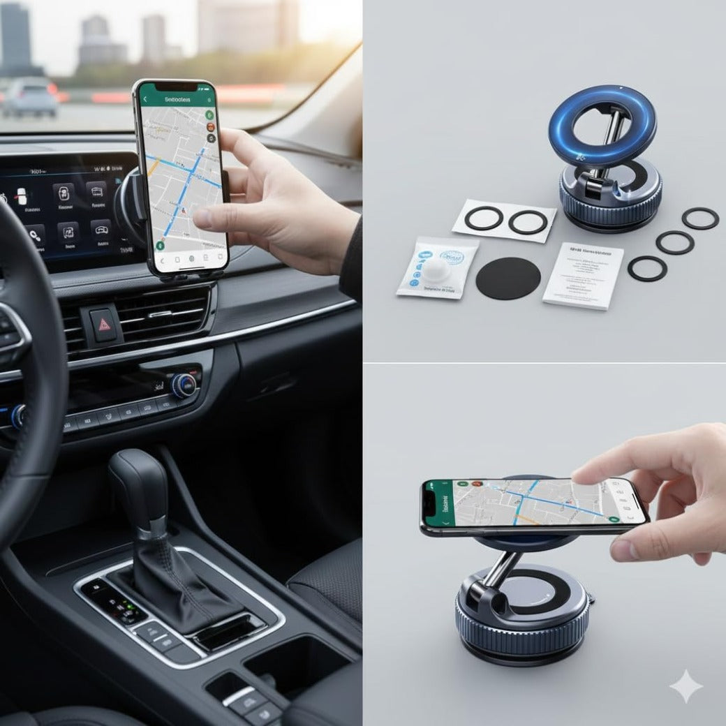 2026 Upgraded Vacuum Magnetic Phone Holder for Car, 360° Rotatable Suction Mount, Foldable & Adjustable for Car/Gym/Smooth Surface, Phone Holder with 3 Extra Rings for iPhone 17 16 15 14 13 & Android