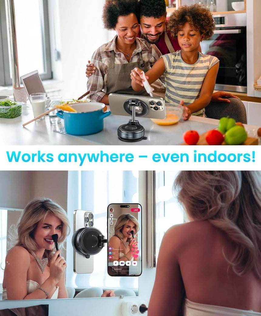 2026 Upgraded Vacuum Magnetic Phone Holder for Car, 360° Rotatable Suction Mount, Foldable & Adjustable for Car/Gym/Smooth Surface, Phone Holder with 3 Extra Rings for iPhone 17 16 15 14 13 & Android