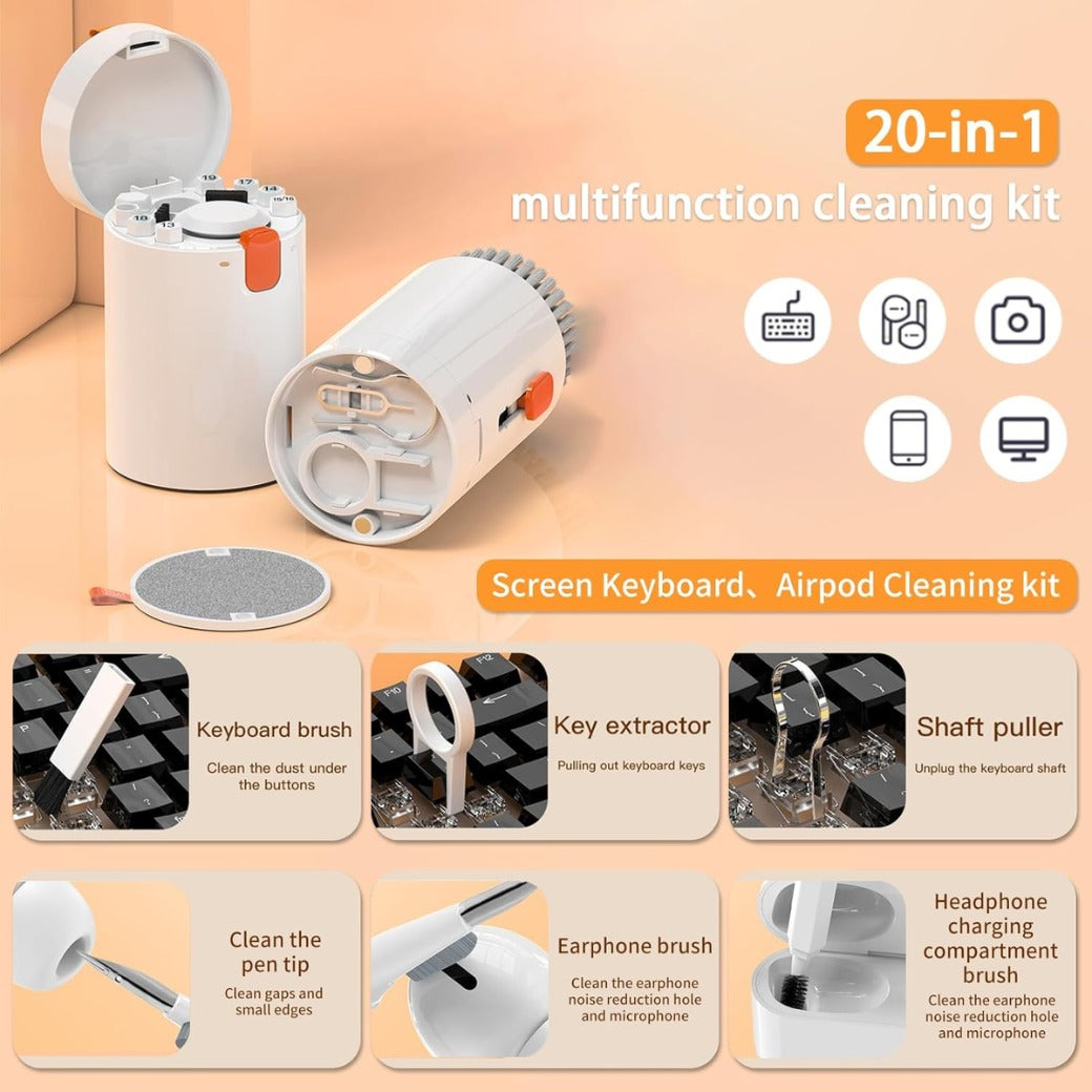 Cleaning Kit, 20 in 1 Keyboard Laptop Pen Cleaner Kit, Computer Tech Cleaning, Electronic Screen Cleaner Multi-Tool for Cleaning Mobile Phones, MacBook, Earbuds,Camera Lens, Computer Monitor-(Black)