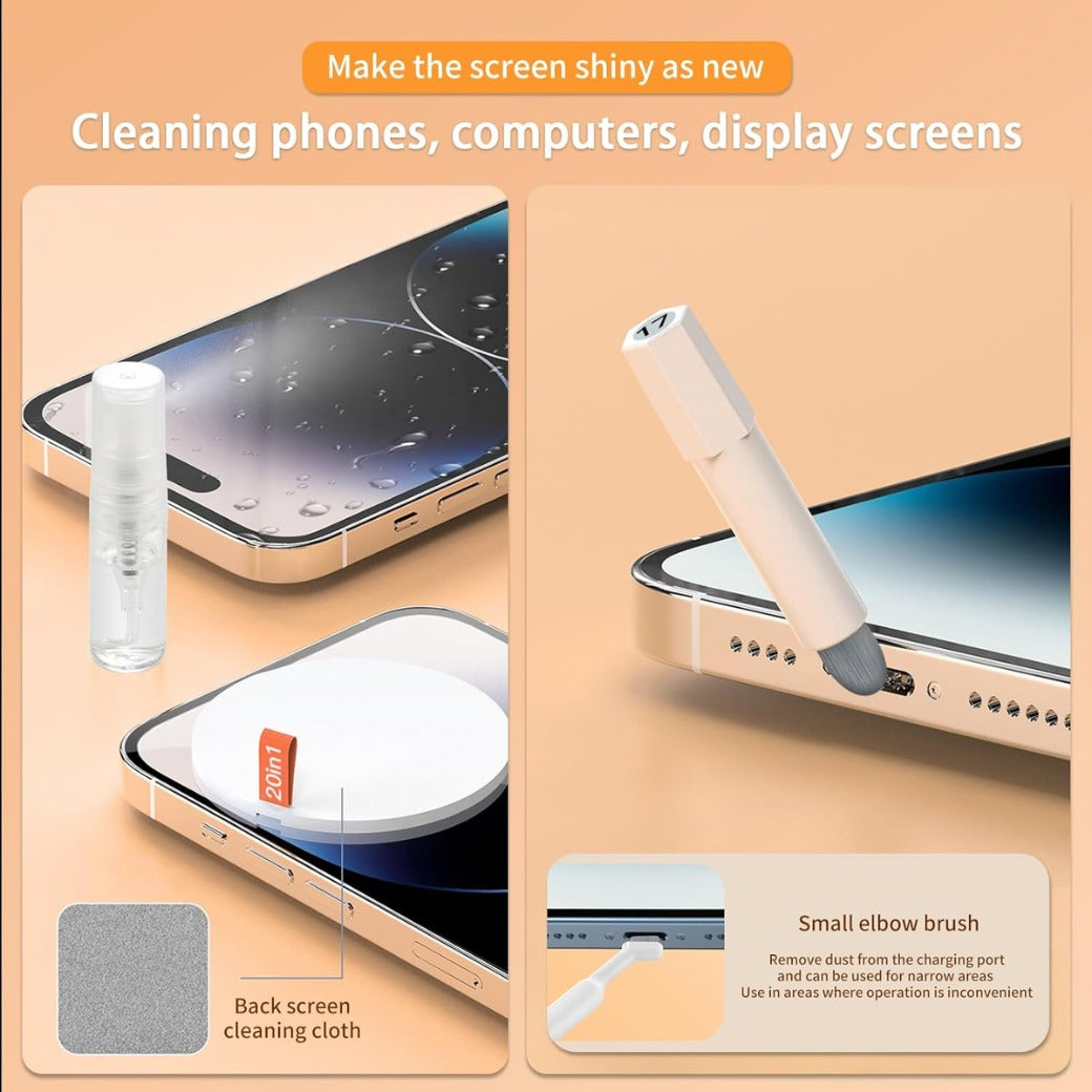 Cleaning Kit, 20 in 1 Keyboard Laptop Pen Cleaner Kit, Computer Tech Cleaning, Electronic Screen Cleaner Multi-Tool for Cleaning Mobile Phones, MacBook, Earbuds,Camera Lens, Computer Monitor-(Black)