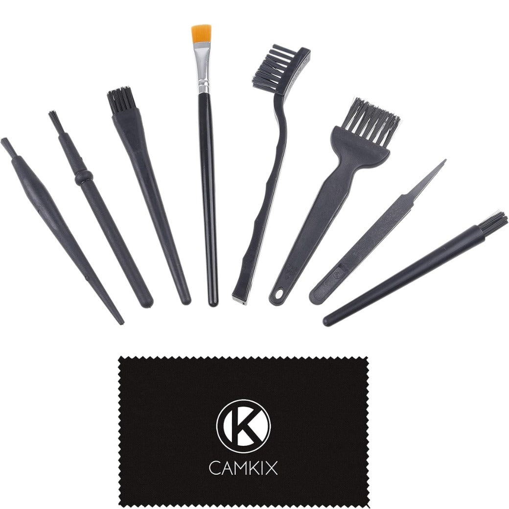 Multi-Purpose Brushes (Black) - 9 PACK - 7x Multi-Sized Brushes, 1x Anti-Static Tweezers, 1x Cleaning Cloth - Small Gaps - Computers, Keyboards, PCBs, Vents, Car Interior, Window Track