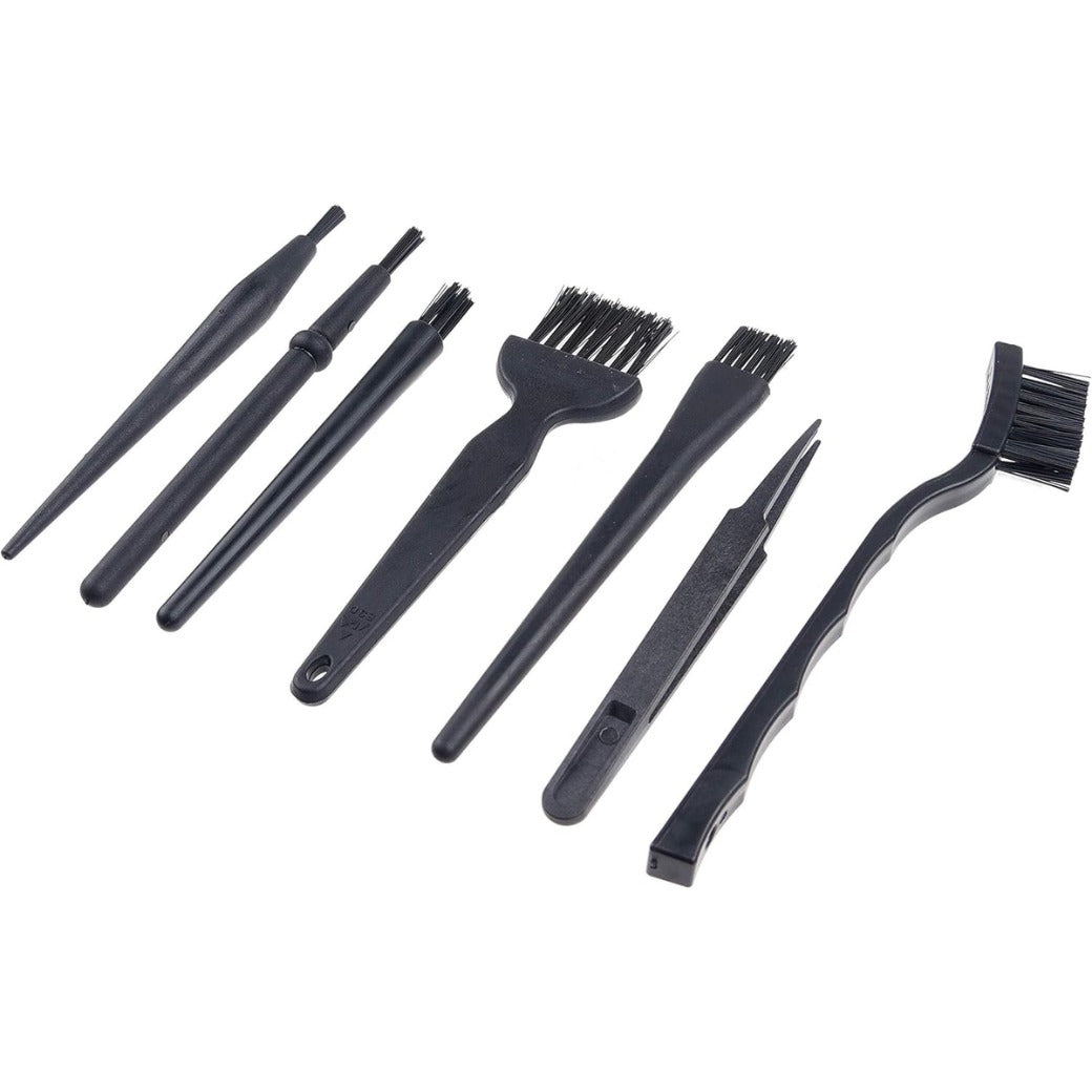 Multi-Purpose Brushes (Black) - 9 PACK - 7x Multi-Sized Brushes, 1x Anti-Static Tweezers, 1x Cleaning Cloth - Small Gaps - Computers, Keyboards, PCBs, Vents, Car Interior, Window Track