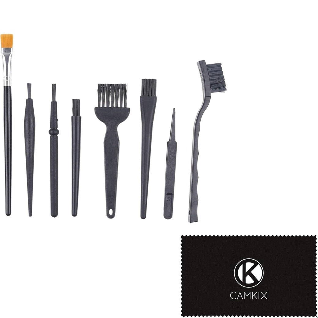 Multi-Purpose Brushes (Black) - 9 PACK - 7x Multi-Sized Brushes, 1x Anti-Static Tweezers, 1x Cleaning Cloth - Small Gaps - Computers, Keyboards, PCBs, Vents, Car Interior, Window Track