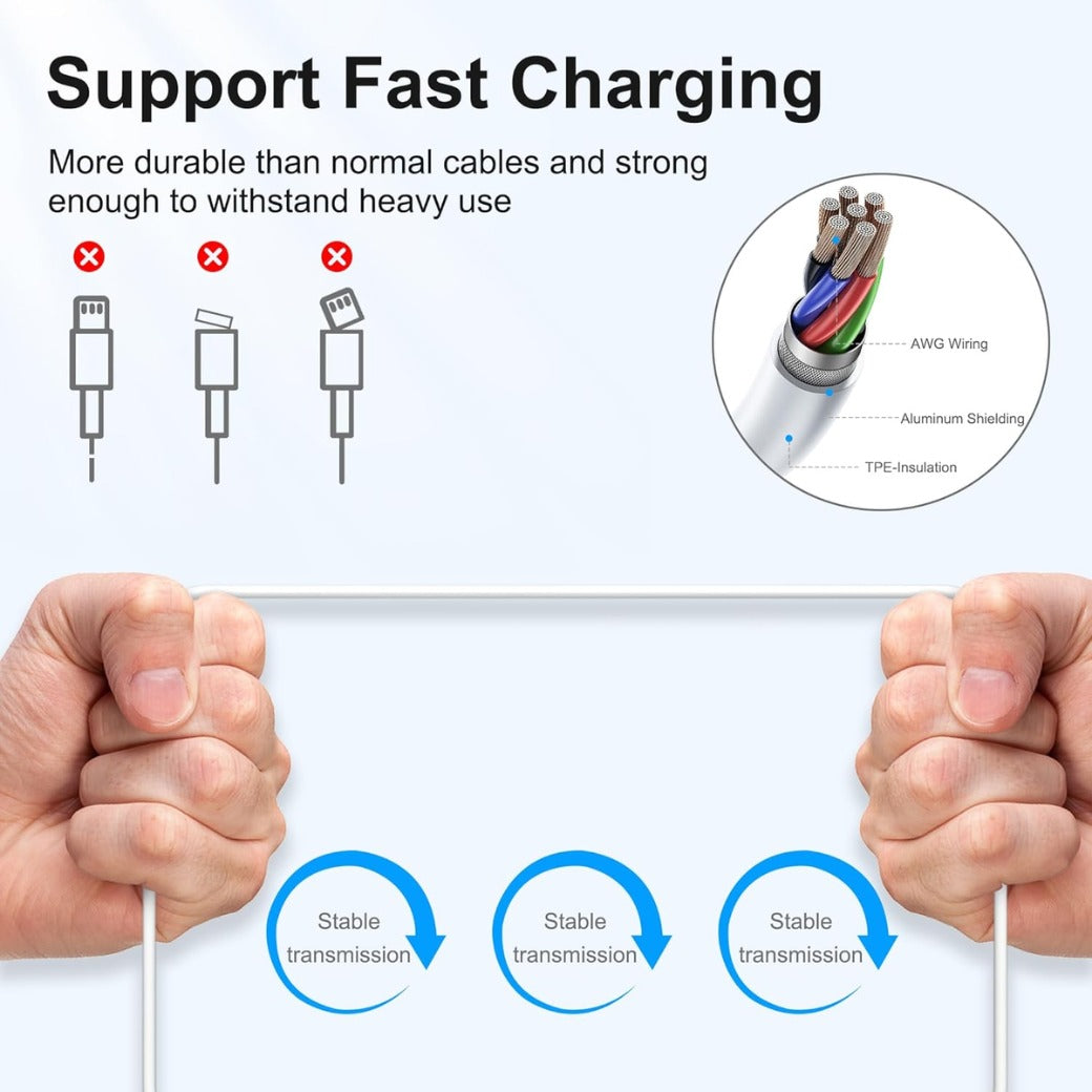 3Pack for iPhone Charger Cable 1M MFi Certified Lead, A to USB Cable Fast Charging for Apple iPhone 14/13/12/11/11ProMax/X/XS/XR/XS Max/8/7/6/5, for iPad (1M White)