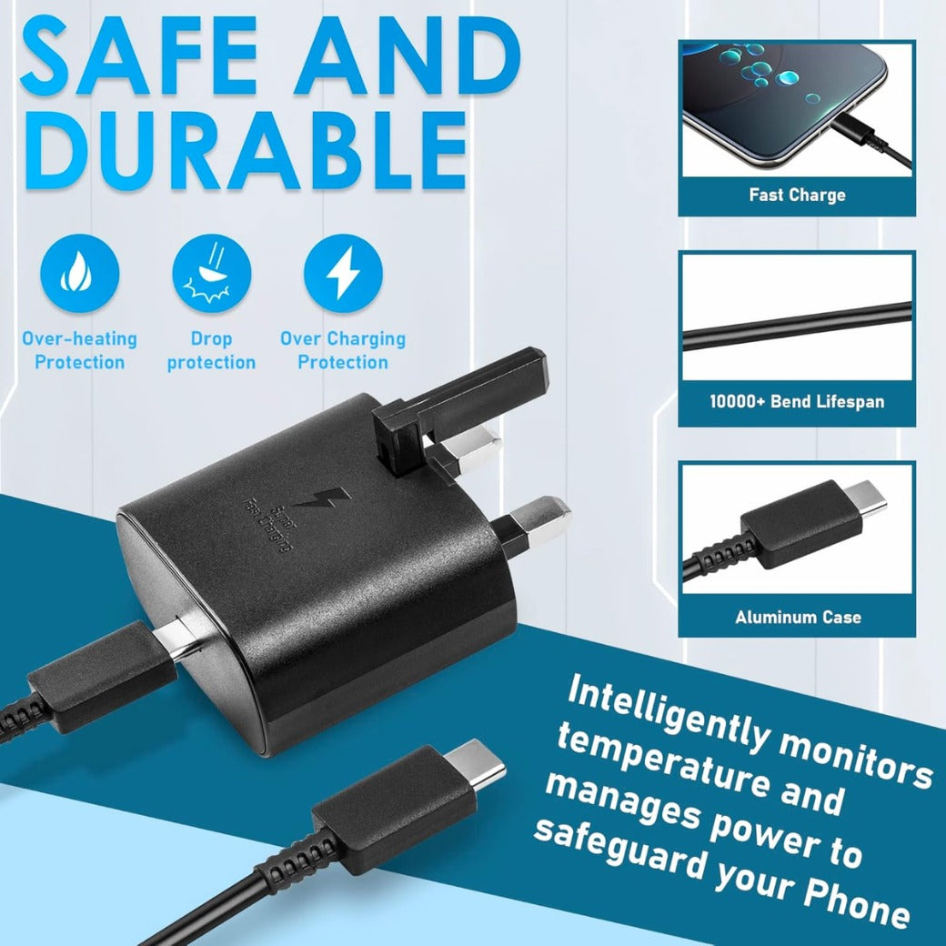 Samsung 25W Fast Charger w/ 6 FT USB C Cable - Compatible w/ Galaxy Smartphones & Other USB Type C Devices