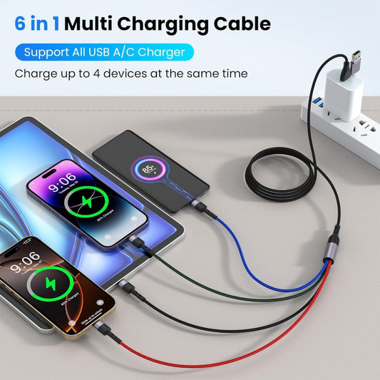 100W Multi Charging Cable, 4 in 2 Fast Charging Cord, 10FT Multiple USB Charger Cable Nylon Braided with USB C/Lightn-ing/Micro Connectors for iPhone, iOS,Samsung, Android, Galaxy, Xiaomi, Oneplus
