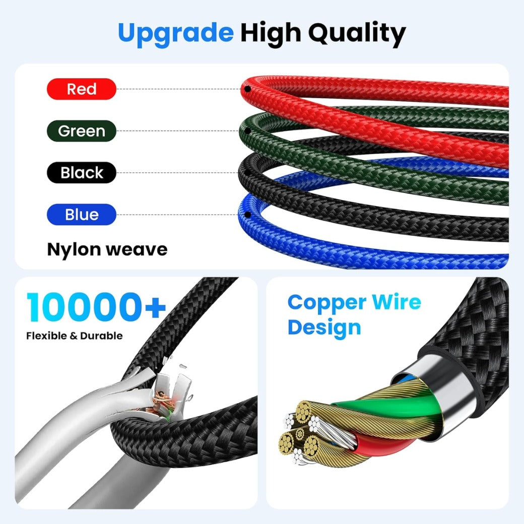 100W Multi Charging Cable, 4 in 2 Fast Charging Cord, 10FT Multiple USB Charger Cable Nylon Braided with USB C/Lightn-ing/Micro Connectors for iPhone, iOS,Samsung, Android, Galaxy, Xiaomi, Oneplus