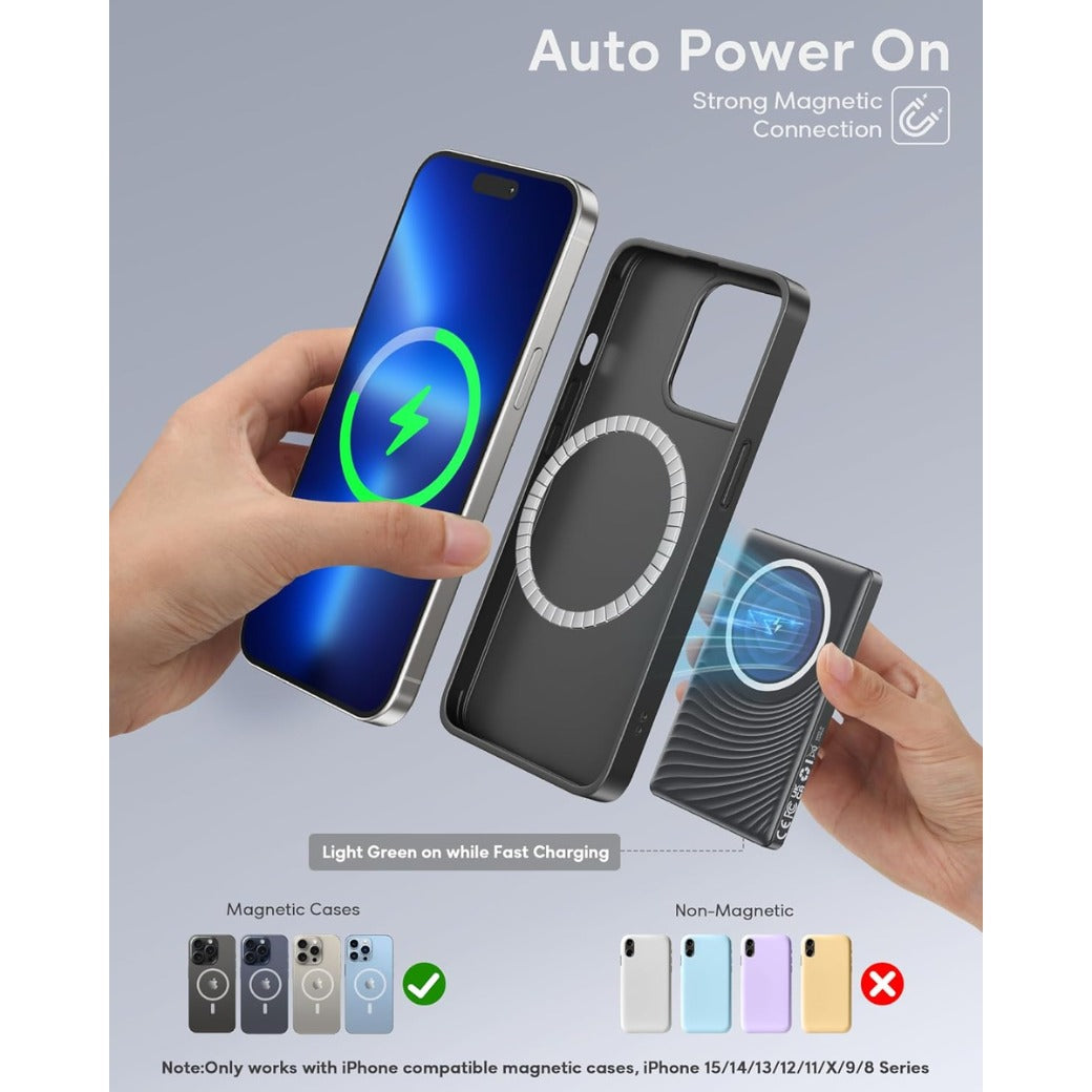 Power Bank for Magsafe, 2026 Ultra Slim 5000mAh 20W Fast Charging Powerbank Wireless Magnetic Portable Charger,USB C in&Out PD Phone Battery Pack,for iPhone 12/13/14/15/16/17 Mini Plus Pro Max