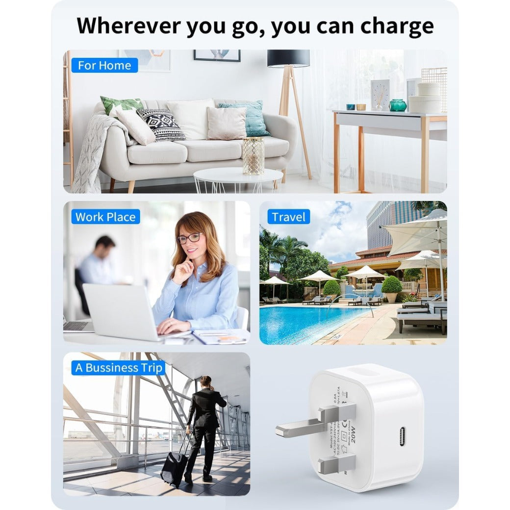 iPhone Fast Charger [MFi Certified] 20W USB C Fast Charging Plug and 2M Cable Power Delivery 3.0 UK Power Adapter USB-C Mains Charge Compatible with iPhone 14/13/12/11 Pro Max/X/XS Max/XR/8/7, iPad1