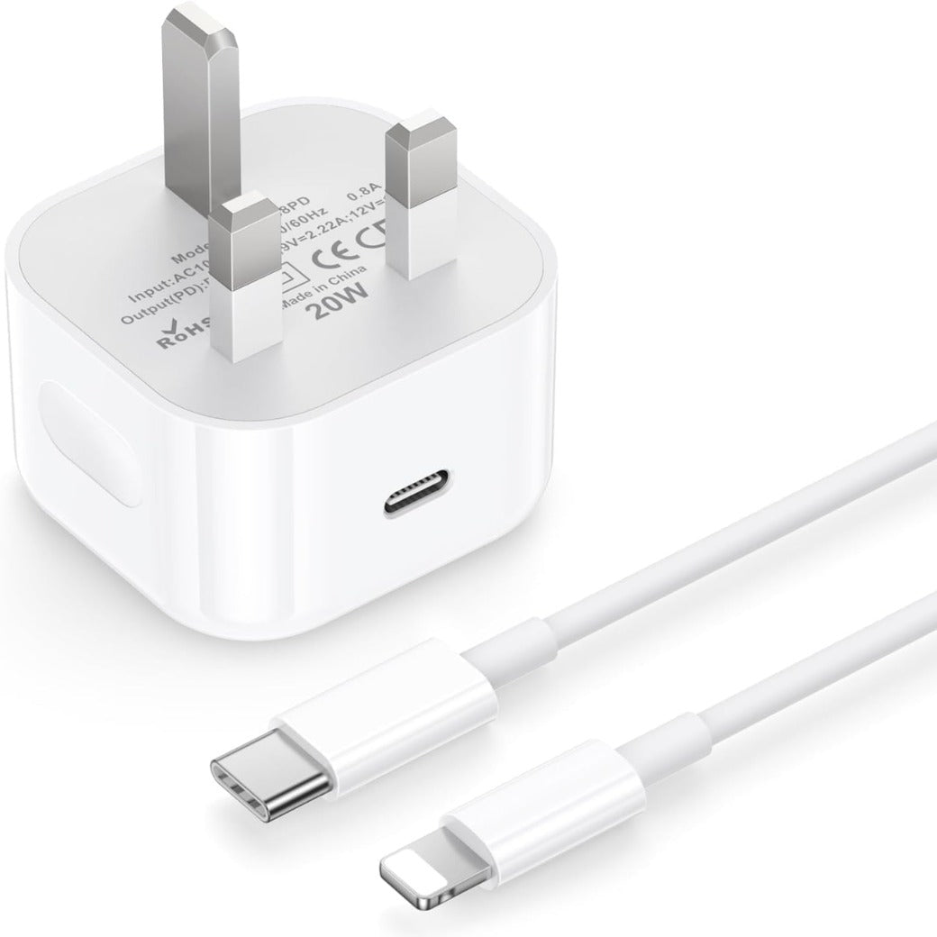 iPhone Fast Charger [MFi Certified] 20W USB C Fast Charging Plug and 2M Cable Power Delivery 3.0 UK Power Adapter USB-C Mains Charge Compatible with iPhone 14/13/12/11 Pro Max/X/XS Max/XR/8/7, iPad1