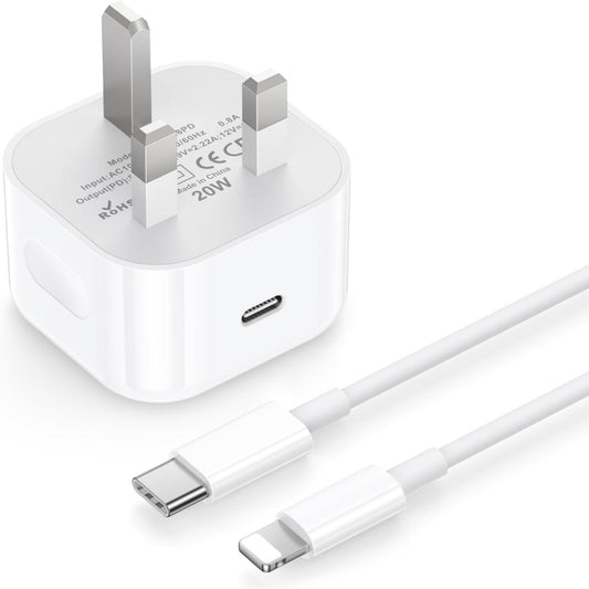 iPhone Fast Charger [MFi Certified] 20W USB C Fast Charging Plug and 2M Cable Power Delivery 3.0 UK Power Adapter USB-C Mains Charge Compatible with iPhone 14/13/12/11 Pro Max/X/XS Max/XR/8/7, iPad1