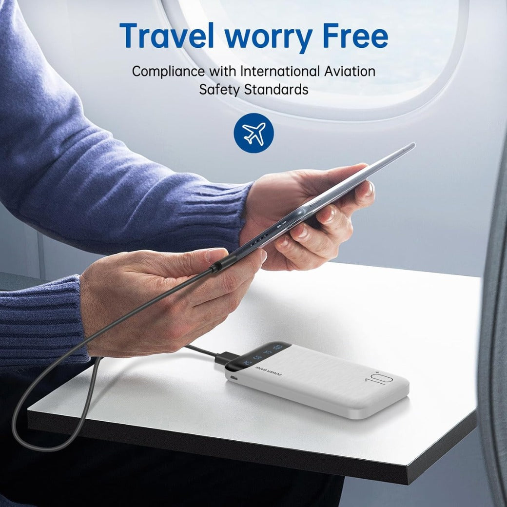 Power Bank 10000mAh Portable Charger Slim External Battery Pack with 2 USB 2.4A Outputs and USB C in/Out Compatible with Huawei iPhone 15 14 13 12 iPads Samsung S20 Android Tablet (White, Large)