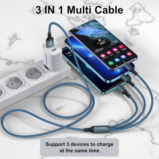 Multi Charger Cable, [1.2M] 3 in 1 Charging Cable USB Cable Phone Charger Cable with Micro + USB C +Lightning Connector for iPhone, Android Galaxy, Huawei, Nexus, Nokia,LG, Sony, PS4