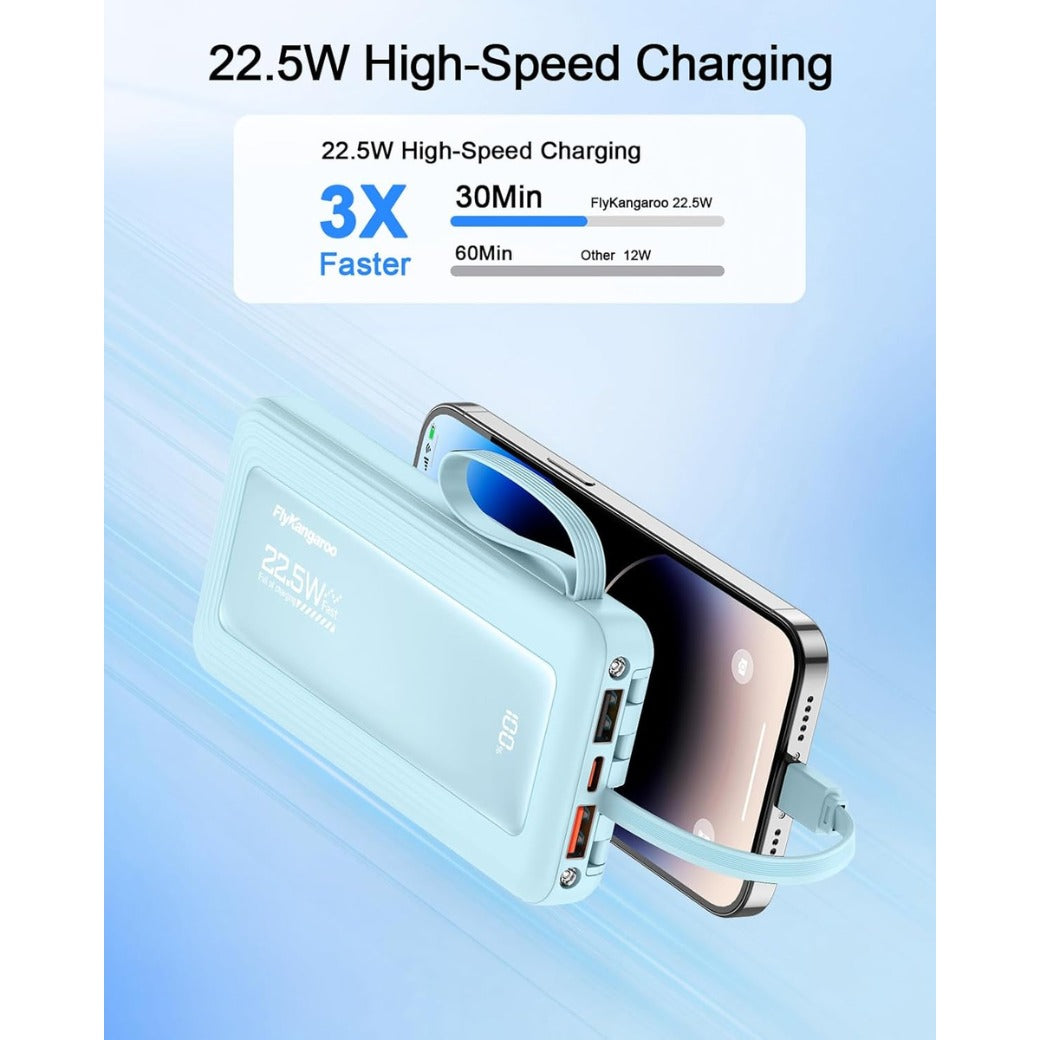 Power Bank Built-in Cable, Slim 10000mAh Fast Charging Portable Charger with Flashlight & 6 Outputs,USB C External Battery Pack for iPhone 16 15 14 Android and More