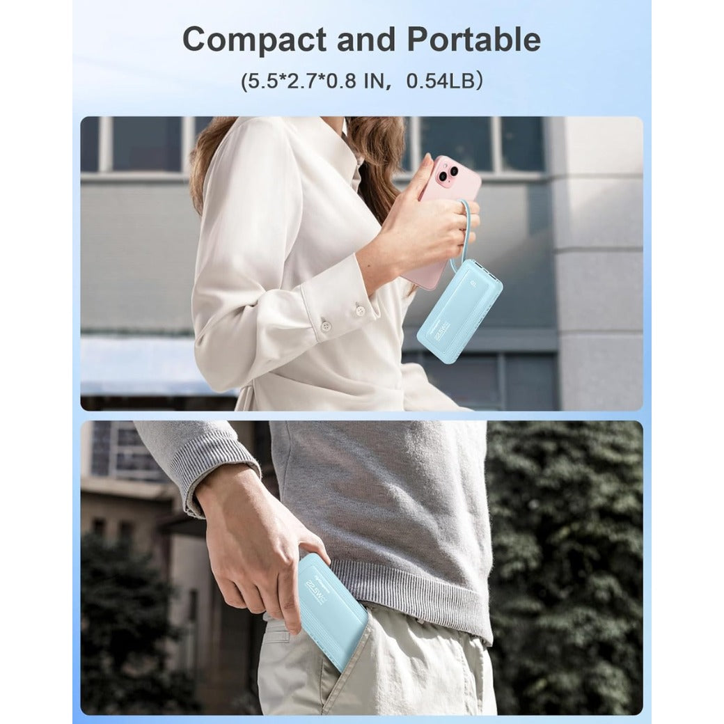 Power Bank Built-in Cable, Slim 10000mAh Fast Charging Portable Charger with Flashlight & 6 Outputs,USB C External Battery Pack for iPhone 16 15 14 Android and More