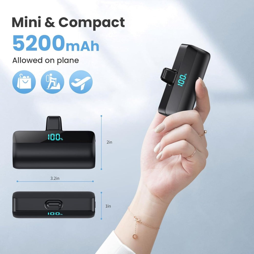 Mini Power Bank Portable Charger 5200mAh for iPhone 16/15 Series,PD USB C Battery Pack with LCD Display, Compatible with iPhone 16 Plus/16 Pro/15 Pro Max, Samsung S24/23,USB C Android Phones etc