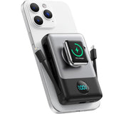Magnetic Power Bank 10800mAh for iPhone with Built-in Cables,6-in-1 Wireless Portable Charger with iWatch Charger,LCD Display 25W PD Fast Charging Battery Pack for iPhone 17/16/15/14/13/12,Apple Watch