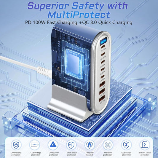 440W Super Fast Gan USB C Charger, 8-Port USB Charger Station with 100W USB-C and 65W PD Output, Multiport Fast Charger for MacBook Pro/Air, iPhone 16/15/14, iPad, Laptops,Galaxy S25/S24