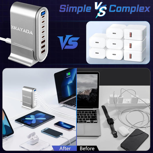 440W Super Fast Gan USB C Charger, 8-Port USB Charger Station with 100W USB-C and 65W PD Output, Multiport Fast Charger for MacBook Pro/Air, iPhone 16/15/14, iPad, Laptops,Galaxy S25/S24