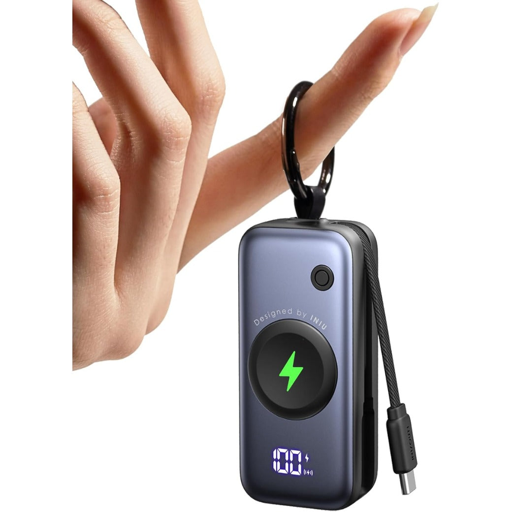 Power Bank, Pocket-Size 20W 5000mAh Portable Charger, Fast Charging Powerbank with Built-in USB C Cable and Keychain, Battery Pack for Apple Watch Ultra 11 10 9 8 7 SE, iPhone 17 16 15 Air, etc.