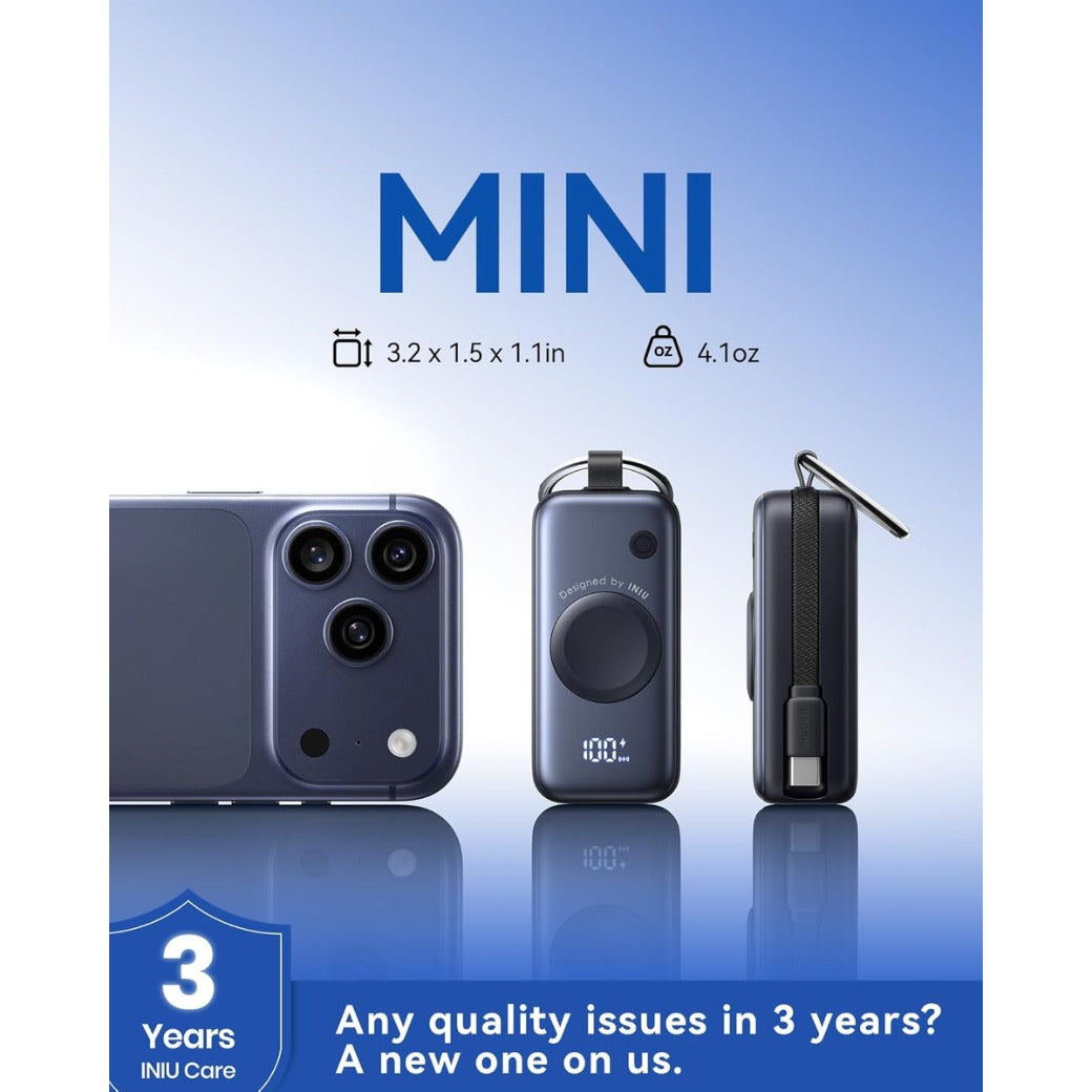 Power Bank, Pocket-Size 20W 5000mAh Portable Charger, Fast Charging Powerbank with Built-in USB C Cable and Keychain, Battery Pack for Apple Watch Ultra 11 10 9 8 7 SE, iPhone 17 16 15 Air, etc.