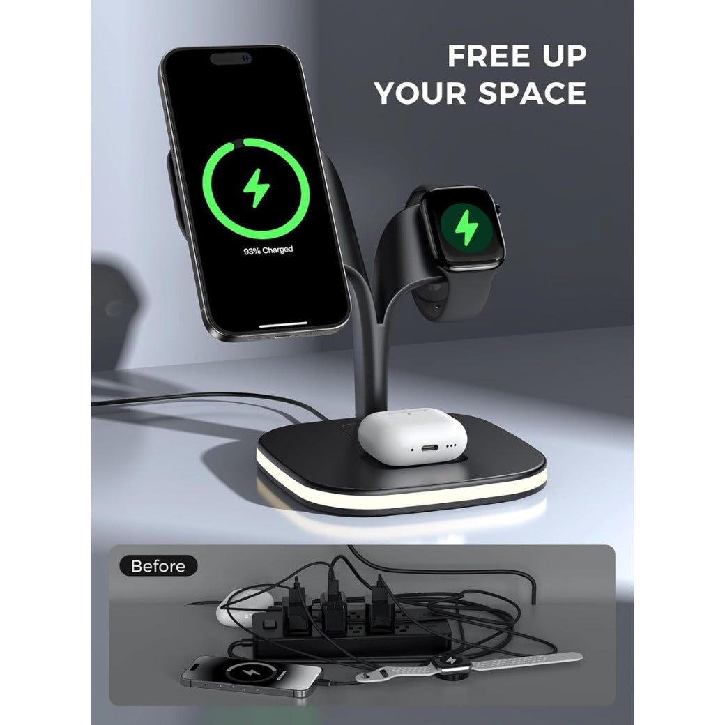 3 in 1 Wireless Charging Station for Apple Devices, MagSafe Wireless Charger Magnetic Charging for iPhone 17/Air/16/15/14/13/12 Series, AirPods Pro 4/3/2,Apple Watch Series/Ultra (with 20W PD Charger)