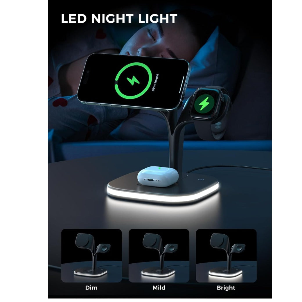 3 in 1 Wireless Charging Station for Apple Devices, MagSafe Wireless Charger Magnetic Charging for iPhone 17/Air/16/15/14/13/12 Series, AirPods Pro 4/3/2,Apple Watch Series/Ultra (with 20W PD Charger)