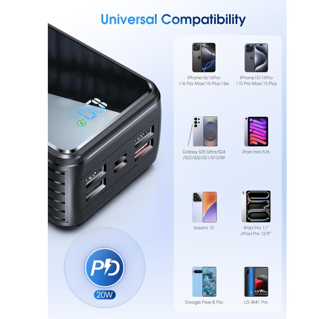 56800mAh& 65w Power Bank Portable Charger, External Battery Pack Phone Charger,10 Charging Ports Battery bank With Smart LED Display, for iPhone/iPad/Tablet