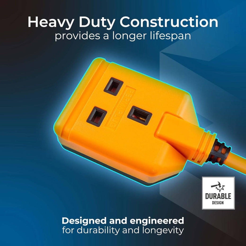 One Socket Single Extension Lead, 5 Metre Cable, Unswitched, Heavy Duty, Rewireable, 1-Way Plug Extension Cable, Work Power, Permaplug, Orange, 13A, 1G, 5m, EXS1315O