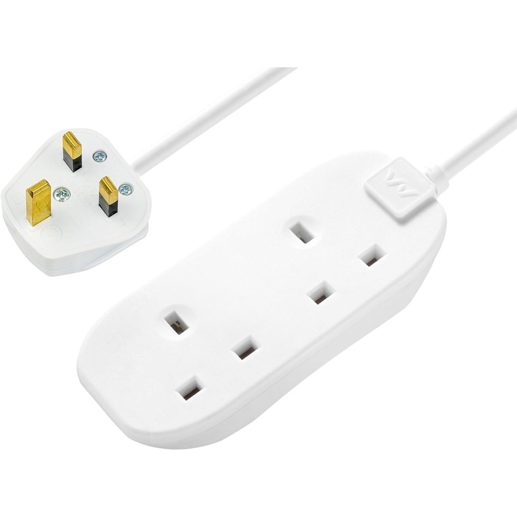Two Socket Double Extension Lead, 5 Metre Cable, Unswitched, 2-Way Plug Extension Cable, Power Strip, Basic Power, White, 13A, 2G, 5m, BTG5N