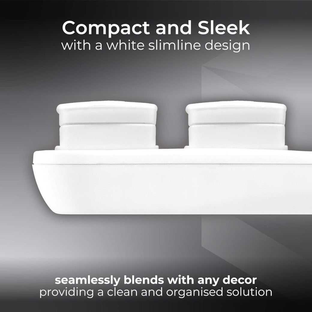 Two Socket Double Extension Lead, 5 Metre Cable, Unswitched, 2-Way Plug Extension Cable, Power Strip, Basic Power, White, 13A, 2G, 5m, BTG5N