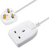 One Socket Single Extension Lead, 5 Metre Cable, Unswitched, 1-Way Plug Extension Cable, Basic Power, White, 13A, 1G, 5m, BOG5