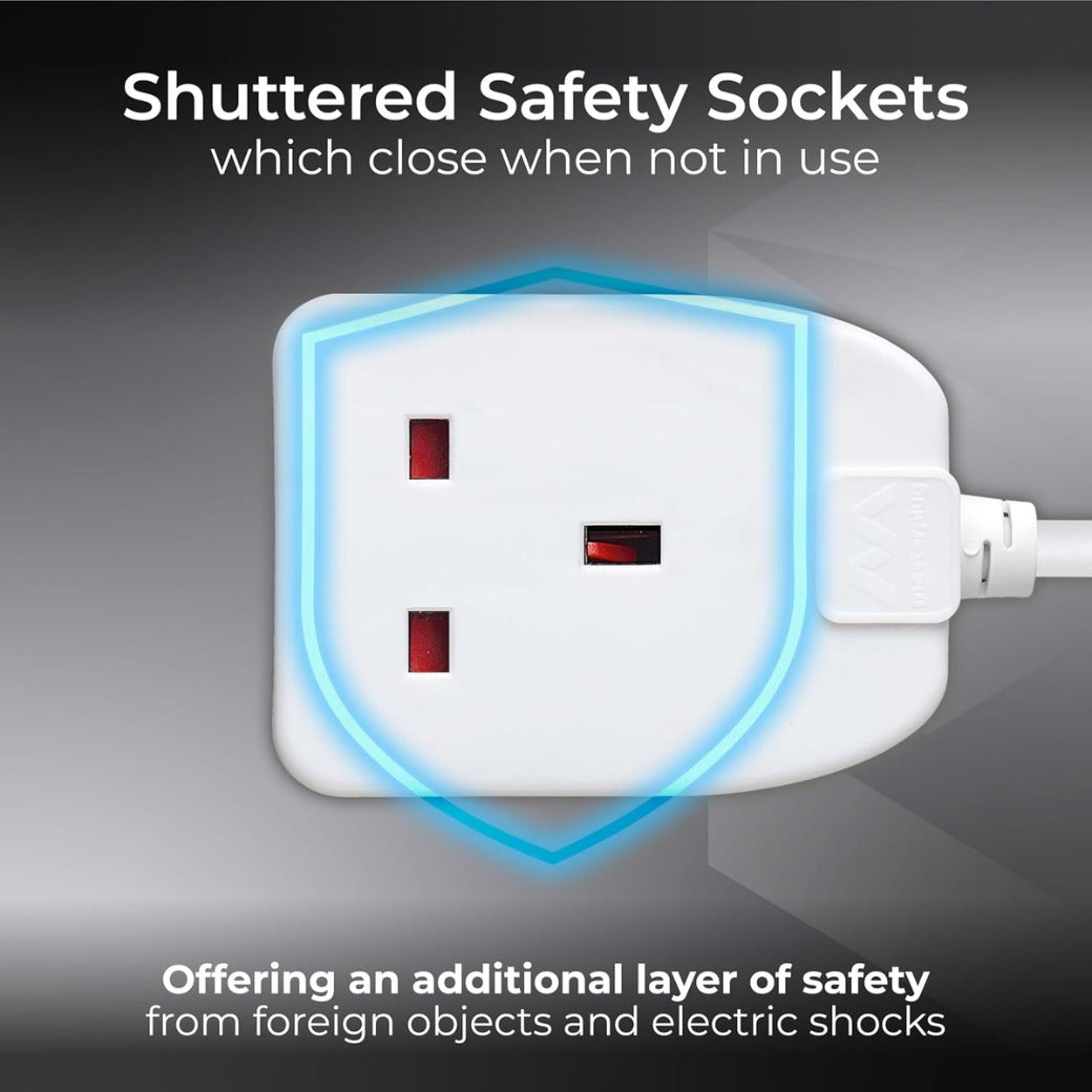 One Socket Single Extension Lead, 5 Metre Cable, Unswitched, 1-Way Plug Extension Cable, Basic Power, White, 13A, 1G, 5m, BOG5