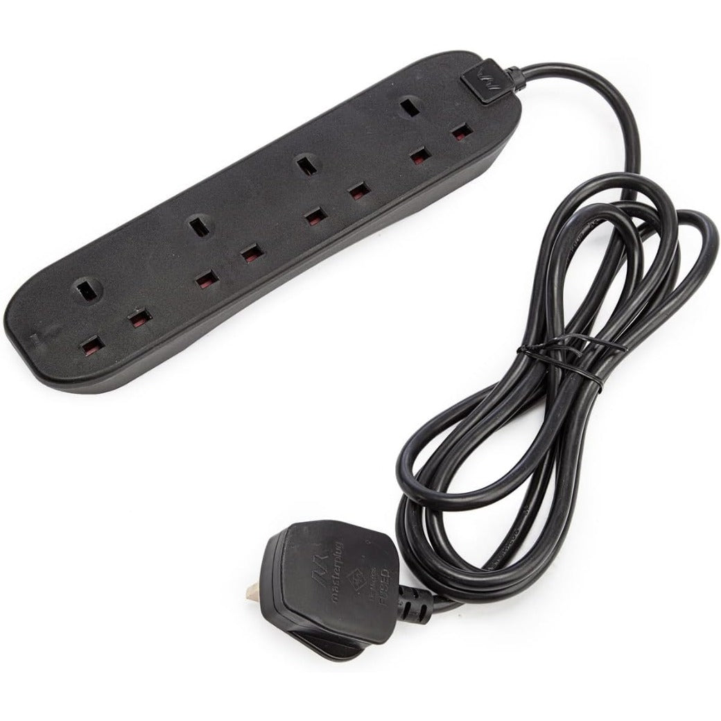 Masterplug Four Socket Extension Lead, 2 Metre Cable, Unswitched, 4-Way Plug Extension Cable, Power Strip, Basic Power, Black, 13A, 4G, 2m, BFG210NB