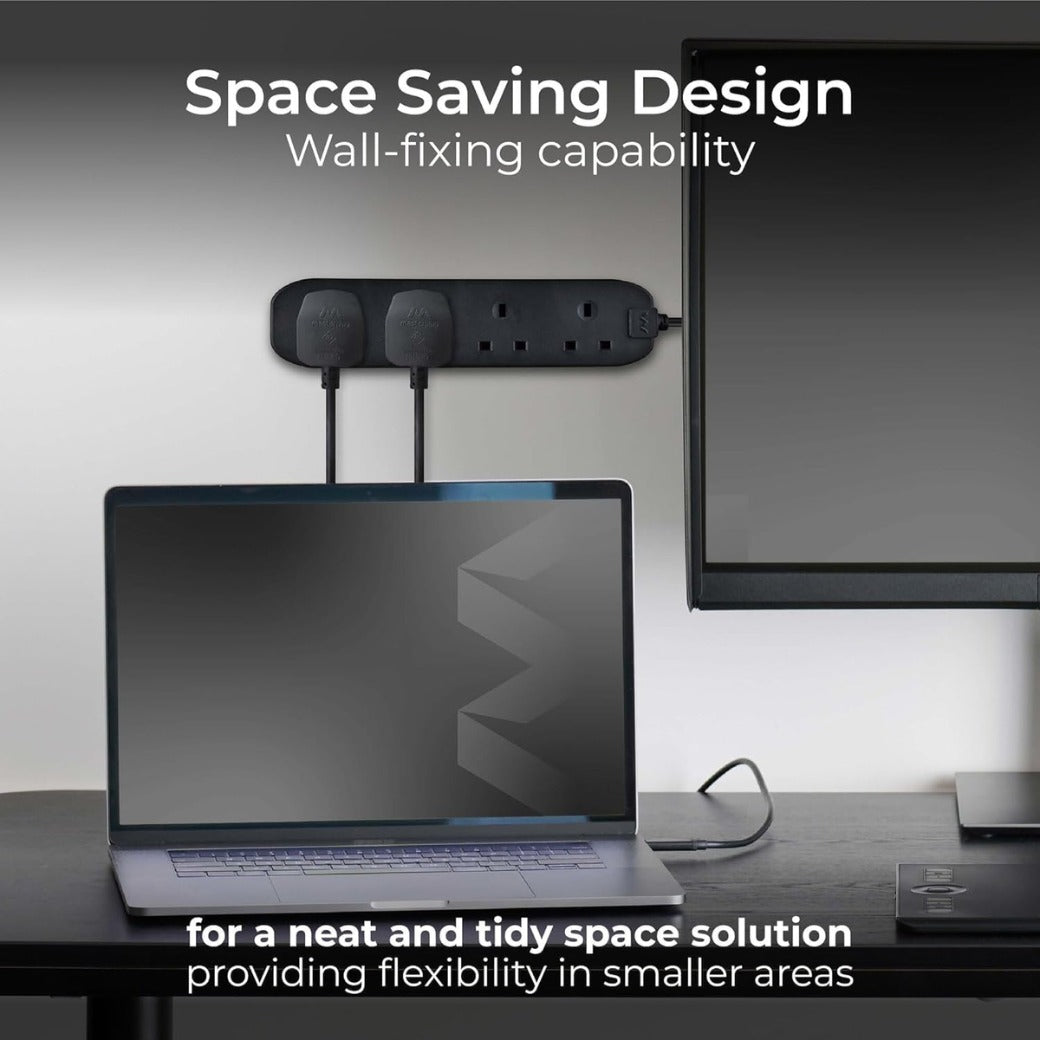 Masterplug Four Socket Extension Lead, 2 Metre Cable, Unswitched, 4-Way Plug Extension Cable, Power Strip, Basic Power, Black, 13A, 4G, 2m, BFG210NB