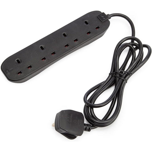 Masterplug Four Socket Extension Lead, 2 Metre Cable, Unswitched, 4-Way Plug Extension Cable, Power Strip, Basic Power, Black, 13A, 4G, 2m, BFG210NB