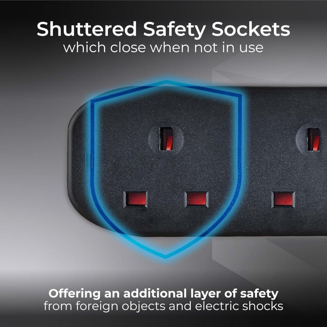 Masterplug Four Socket Extension Lead, 2 Metre Cable, Unswitched, 4-Way Plug Extension Cable, Power Strip, Basic Power, Black, 13A, 4G, 2m, BFG210NB