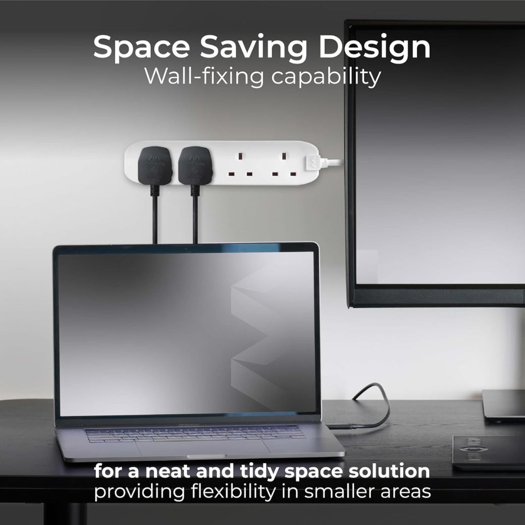 Four Socket Extension Lead, 3 Metre Cable, Unswitched, 4-Way Plug Extension Cable, Power Strip, Basic Power, White, 13A, 4G, 3m, BFG3N