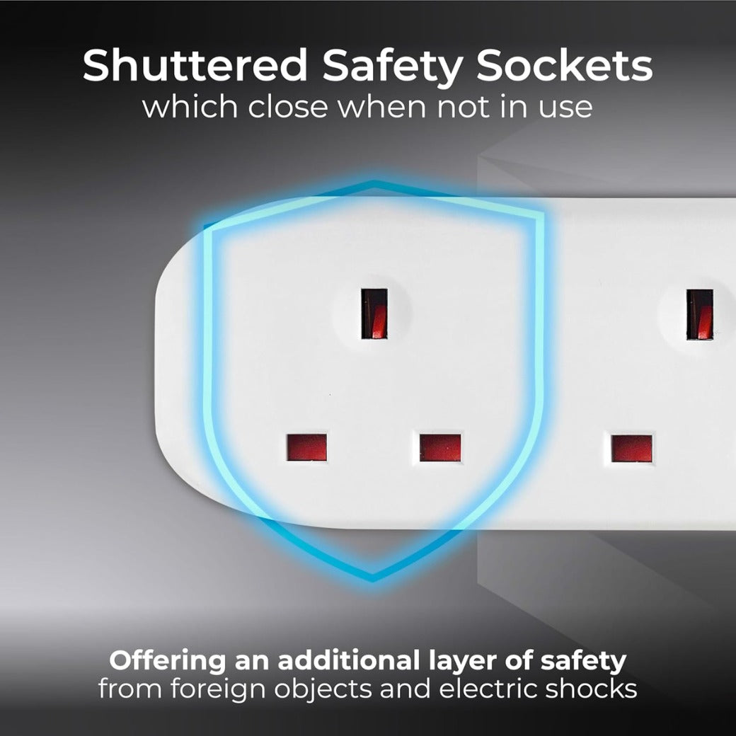 Four Socket Extension Lead, 3 Metre Cable, Unswitched, 4-Way Plug Extension Cable, Power Strip, Basic Power, White, 13A, 4G, 3m, BFG3N
