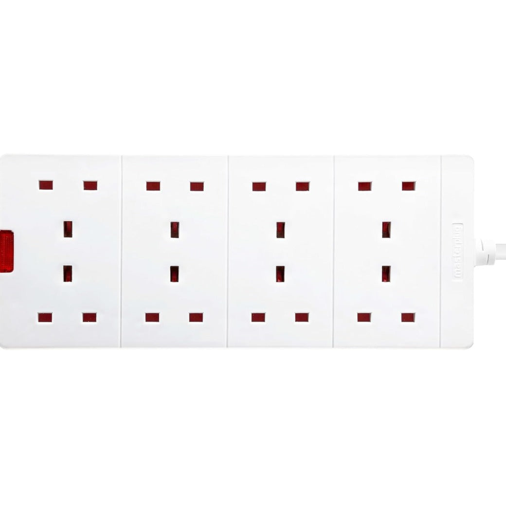 Masterplug Eight Socket Extension Lead with Power Indicator, 2 Metre, White BEN210-MP