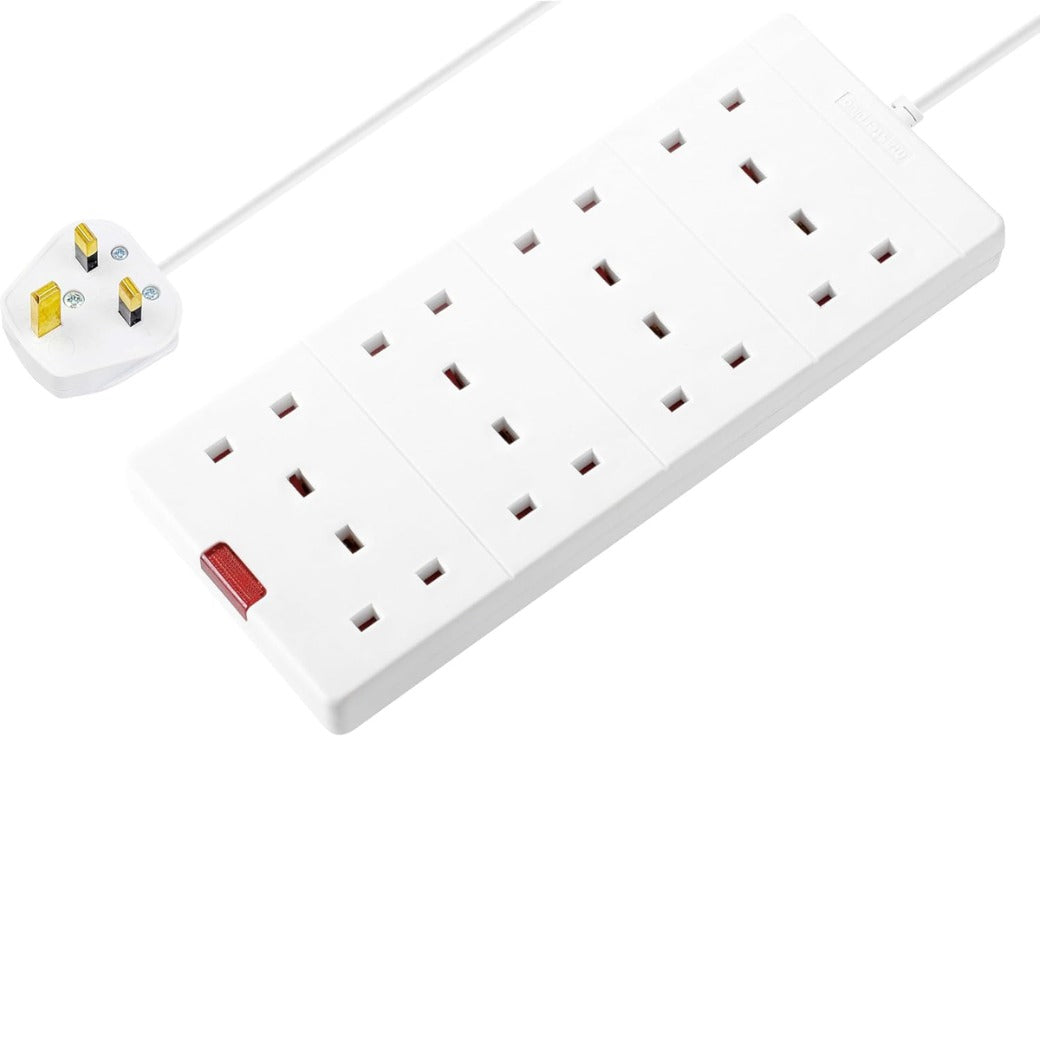 Masterplug Eight Socket Extension Lead with Power Indicator, 2 Metre, White BEN210-MP