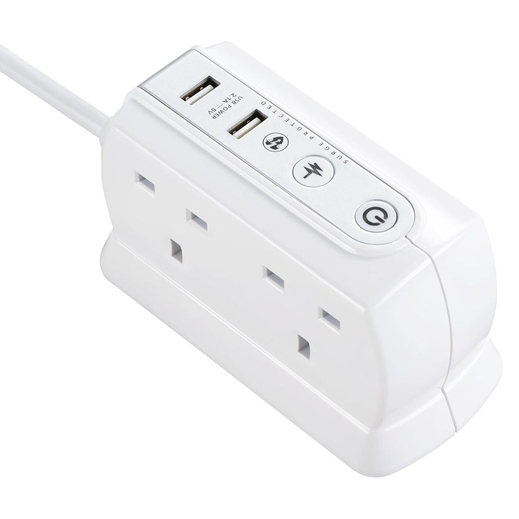 Masterplug SRGDU41PW2-MP Heavy Duty Four Socket Surge Protected Extension Lead with 2 USB Ports, 2 Metre, White