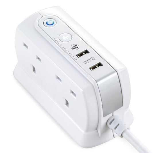 Masterplug SRGDU41PW2-MP Heavy Duty Four Socket Surge Protected Extension Lead with 2 USB Ports, 2 Metre, White