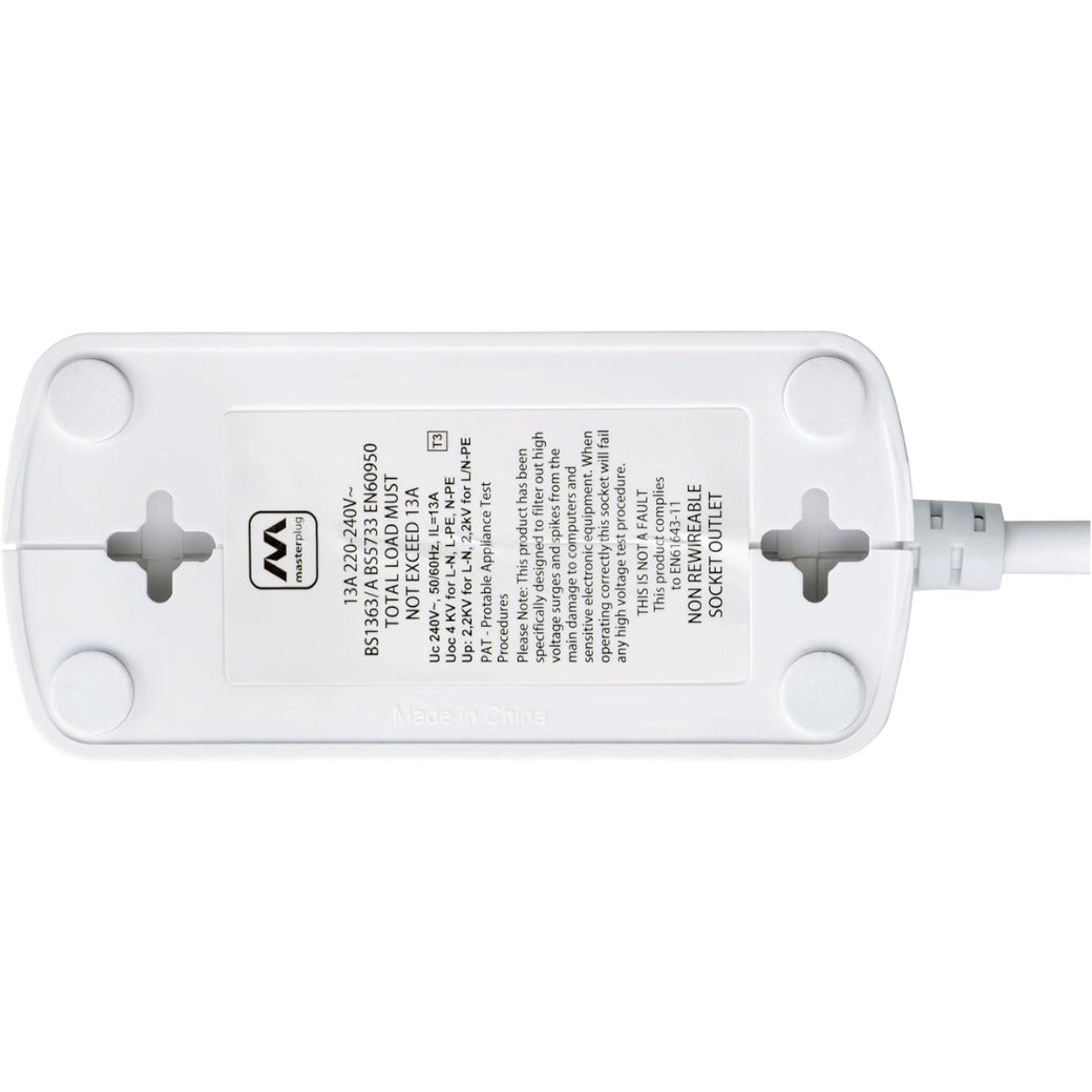 Masterplug SRGDU41PW2-MP Heavy Duty Four Socket Surge Protected Extension Lead with 2 USB Ports, 2 Metre, White