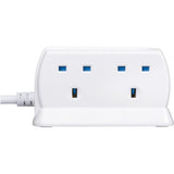 Masterplug SRGDU41PW2-MP Heavy Duty Four Socket Surge Protected Extension Lead with 2 USB Ports, 2 Metre, White