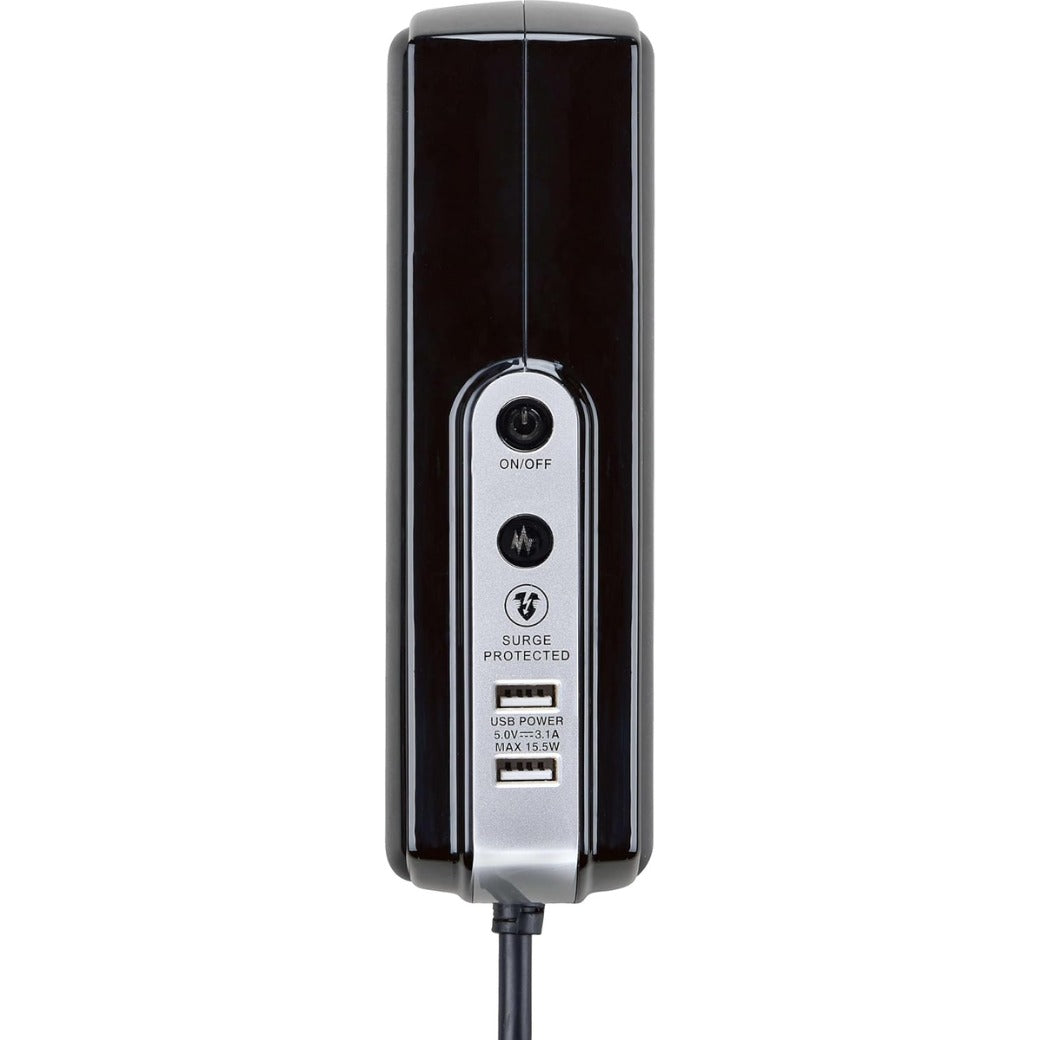 Six Socket Switched Inline Power Surge Protected Extension Lead with Two USB Charging Ports, 2 Metres, Gloss Black
