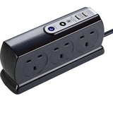 Six Socket Switched Inline Power Surge Protected Extension Lead with Two USB Charging Ports, 2 Metres, Gloss Black