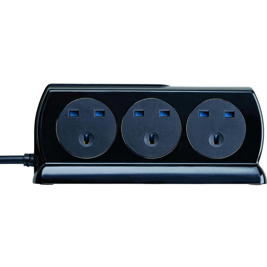 Six Socket Switched Inline Power Surge Protected Extension Lead with Two USB Charging Ports, 2 Metres, Gloss Black